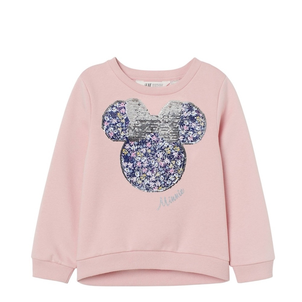 H&M Girls Disney Minnie Mouse Pink Sequin Long Sleeve Sweatshirt Pullover Size 4